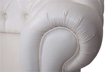 3A Mobilya White Leather Chesterfield - Beyaz