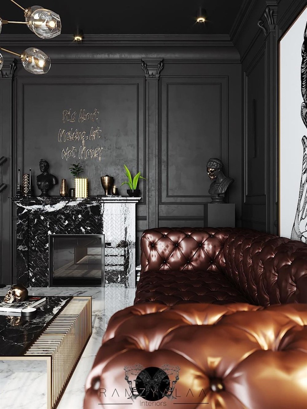 BUFFOLA DARK BROWN REAL LEATHER 3A HANDMADE CHESTERFİELD