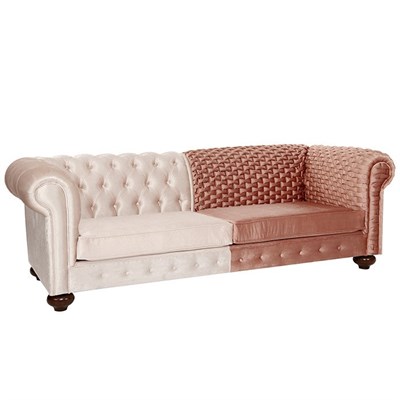 3A Mobilya Modern Örgü Chesterfield - Pembe Beyaz