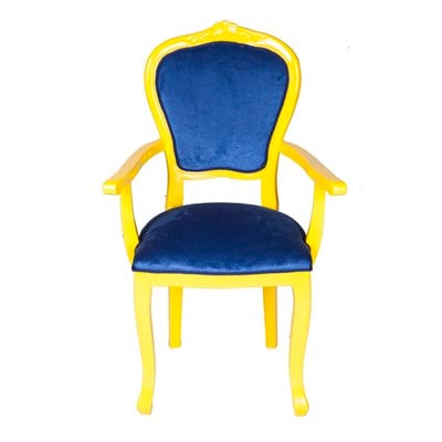 3A Mobilya Şampiyon Babam Oymalı Sandalye - Sarı-Lacivert
