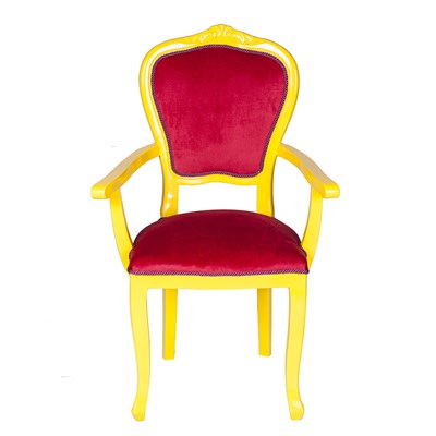 3A Mobilya Taçsız Kral Oymalı Sandalye - Sarı -Kırmızı