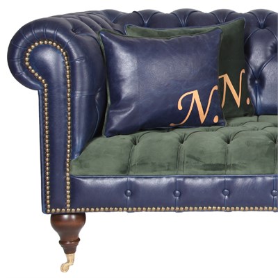 3A Mobilya Dark Blue Green Leather Chesterfield