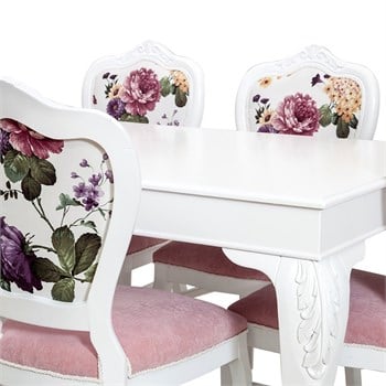 3A Mobilya Şımarık Yemek Odası Masa Ve Sandalye Desen Beyaz