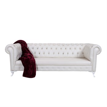 3A Mobilya White Leather Chesterfield - Beyaz