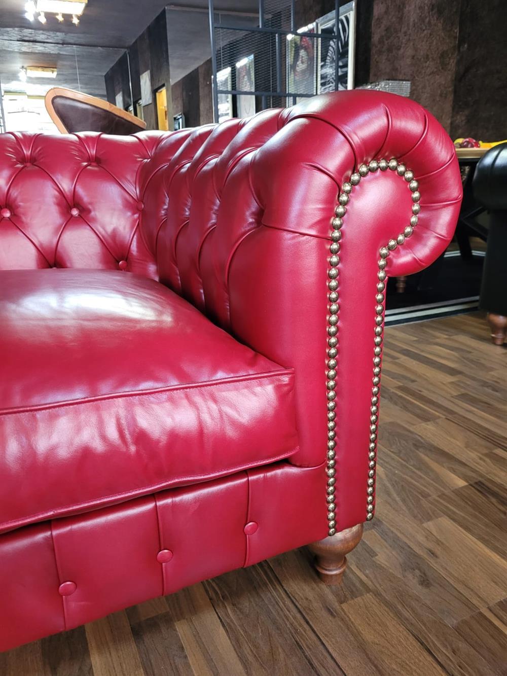 NEW PREMİUM BURGUNDY HAKİKİ DERİ CHESTERFİELD