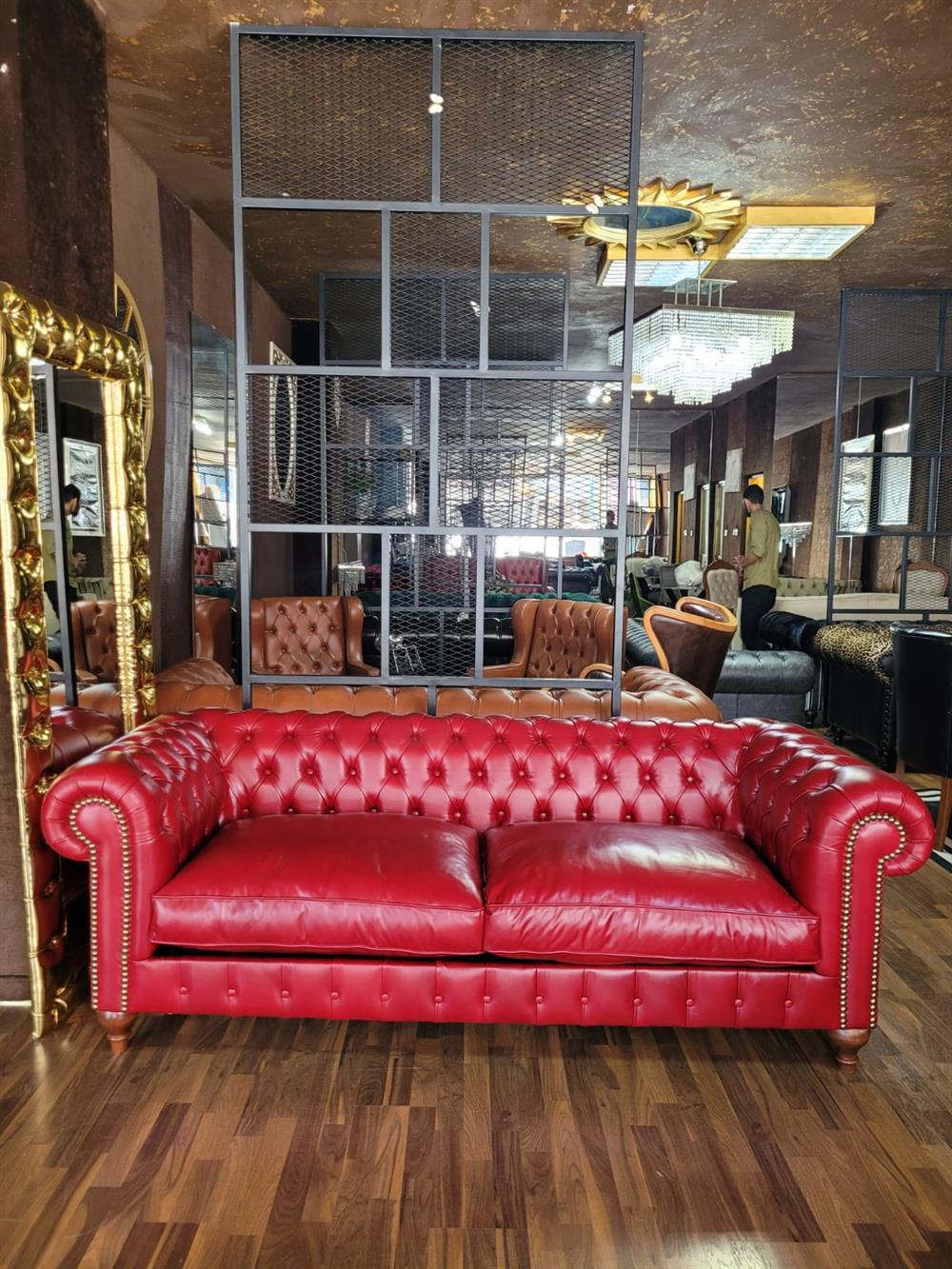 NEW PREMİUM BURGUNDY HAKİKİ DERİ CHESTERFİELD