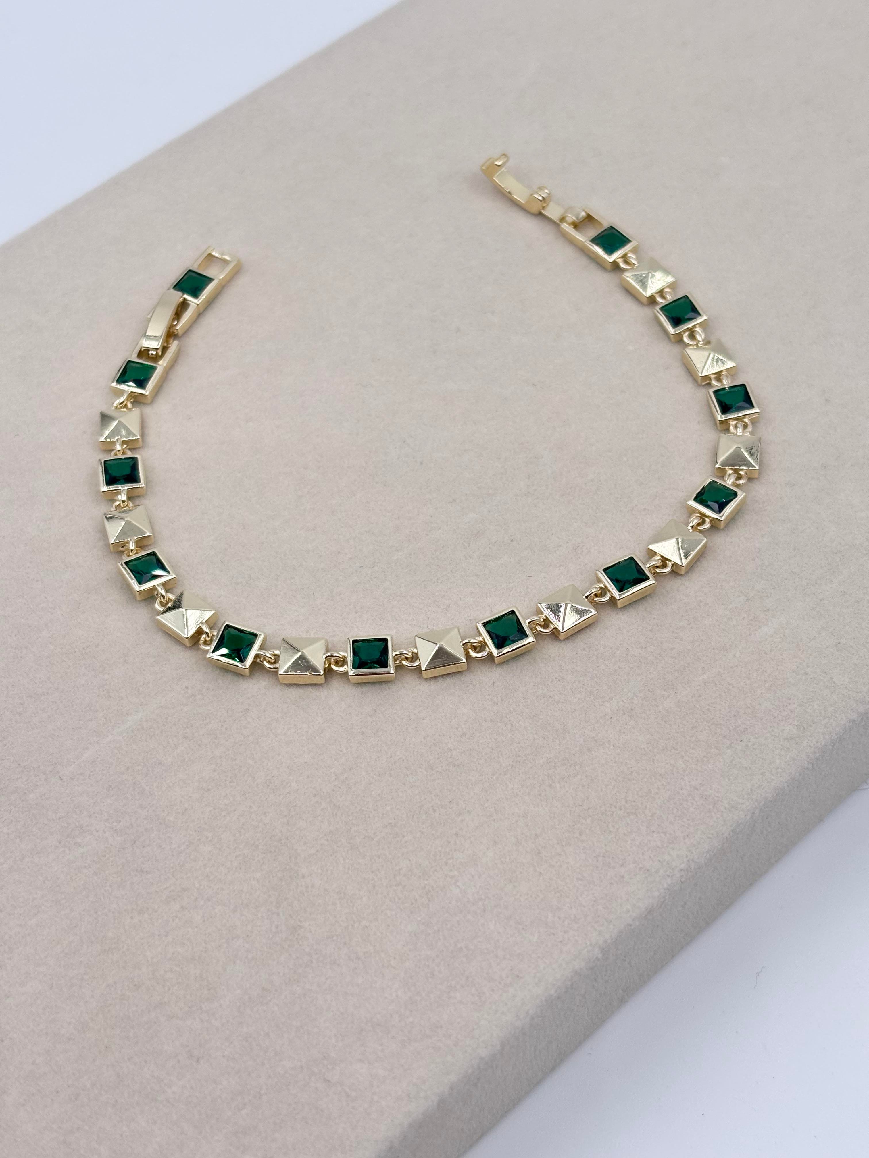 Baget Kesim Yeşil Taş Gold Bileklik(19cm)