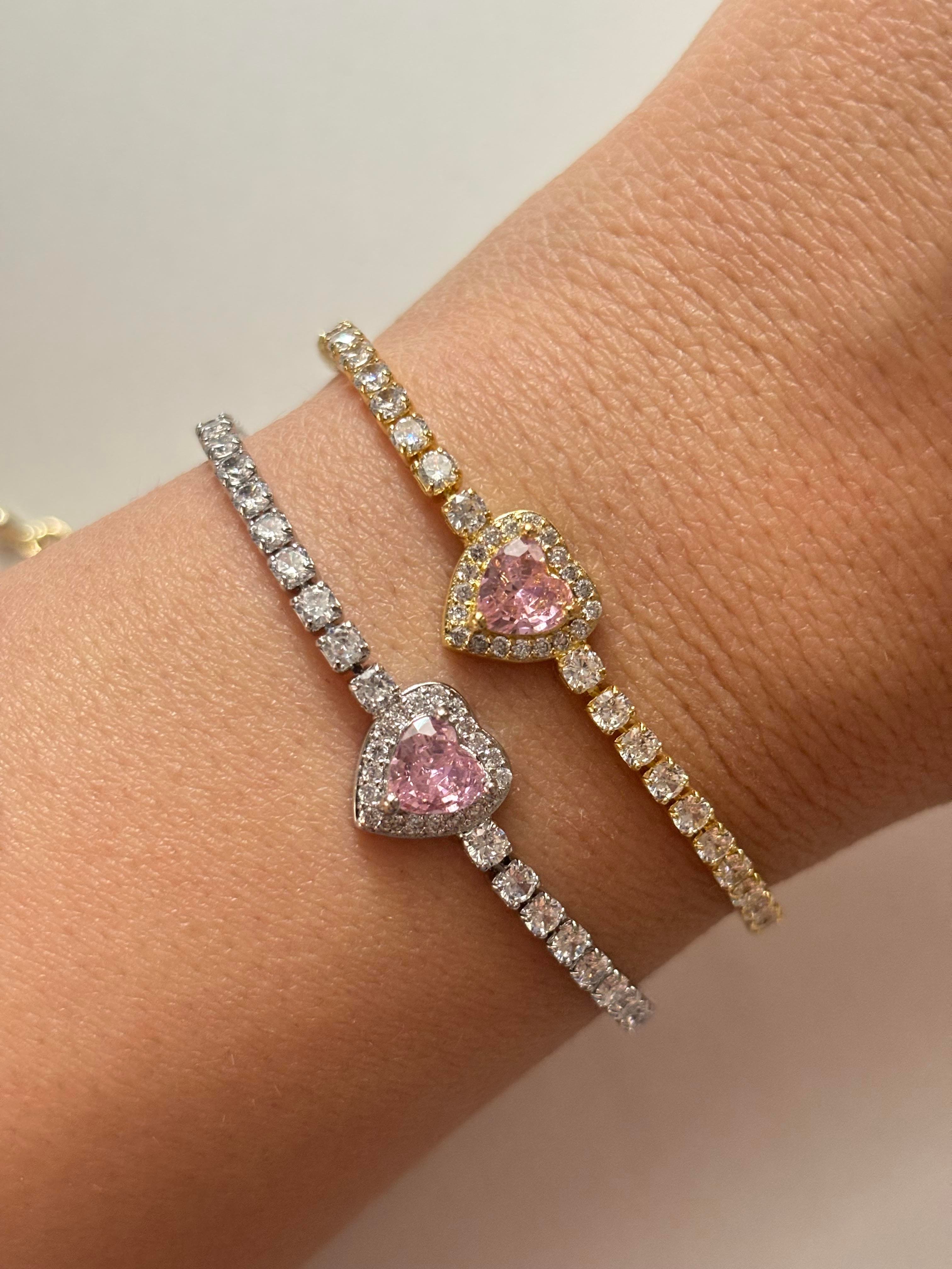 Gold Pembe Kalp Su Yolu Asansörlü Bilekli 