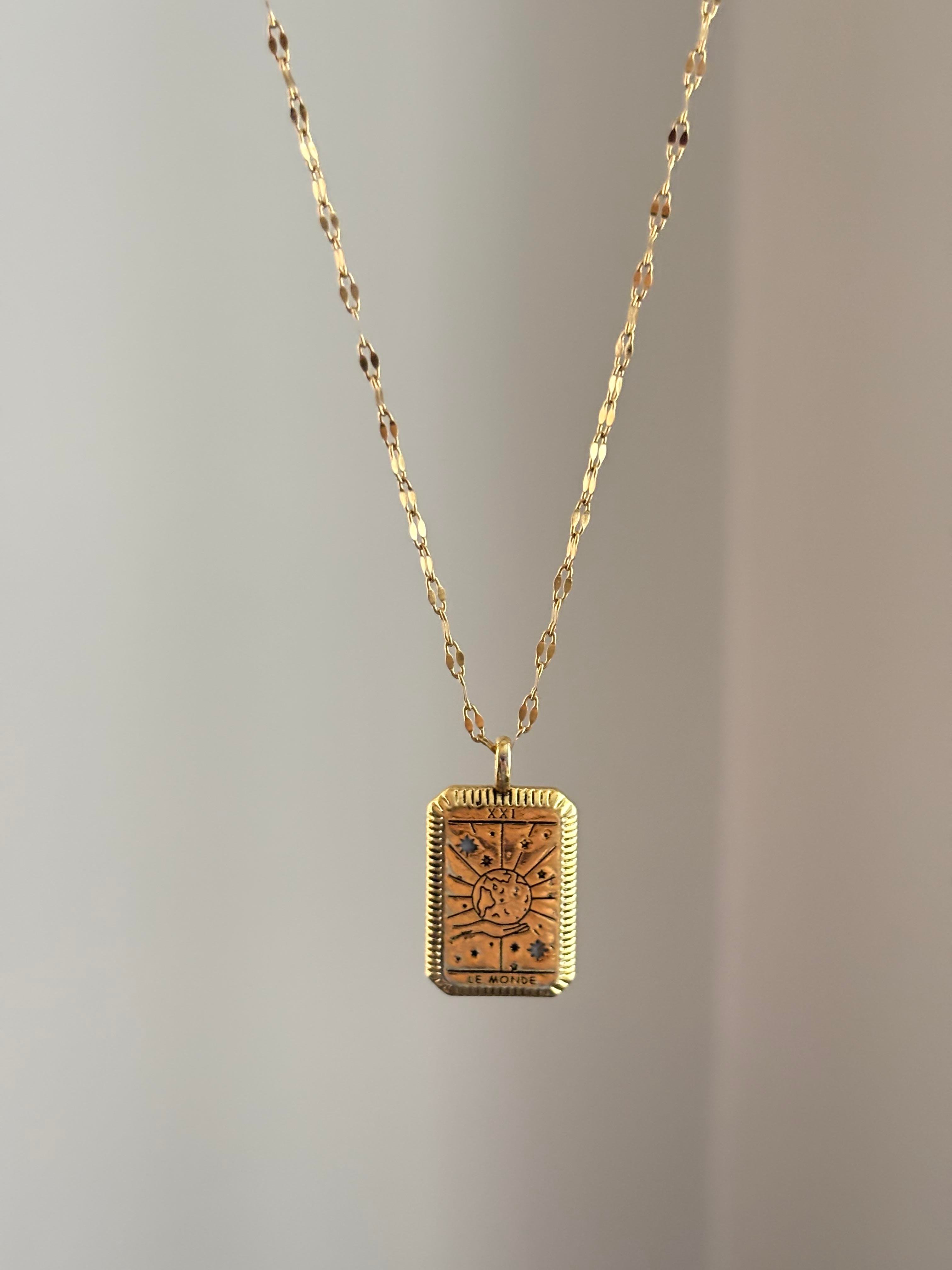 Tarot Dünya Kartı Çelik Kolye(45cm)