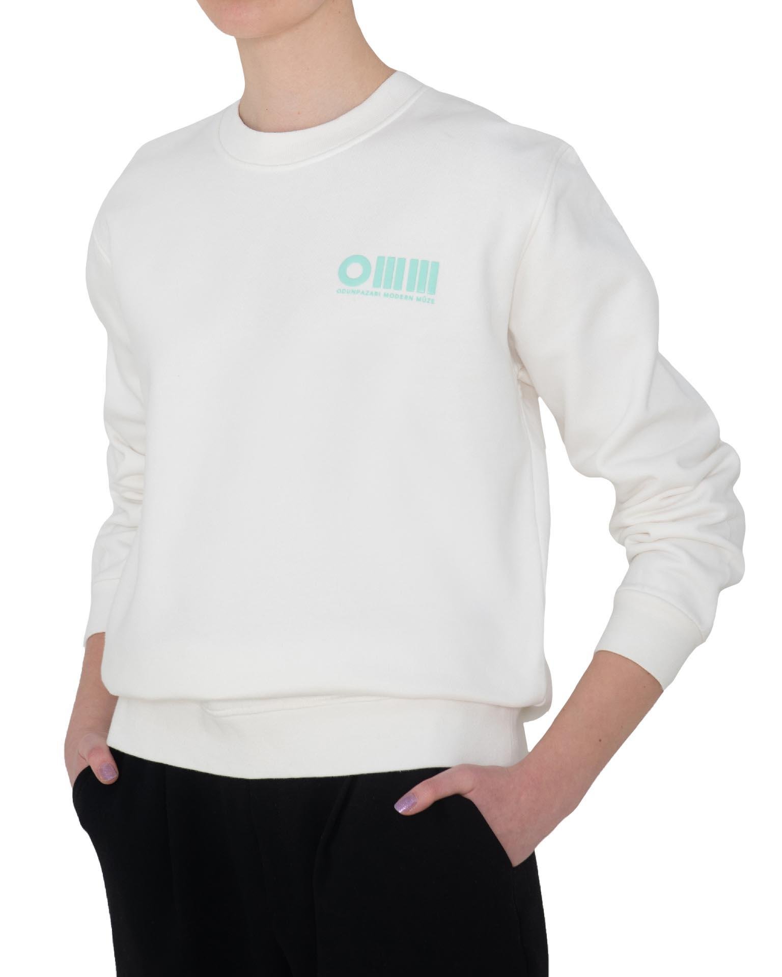OMM Baskılı Unisex Beyaz Sweatshirt