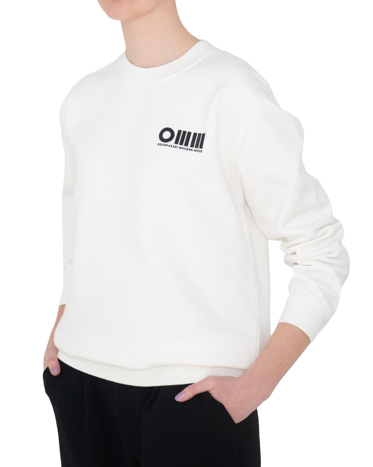 OMM Baskılı Unisex Beyaz Sweatshirt