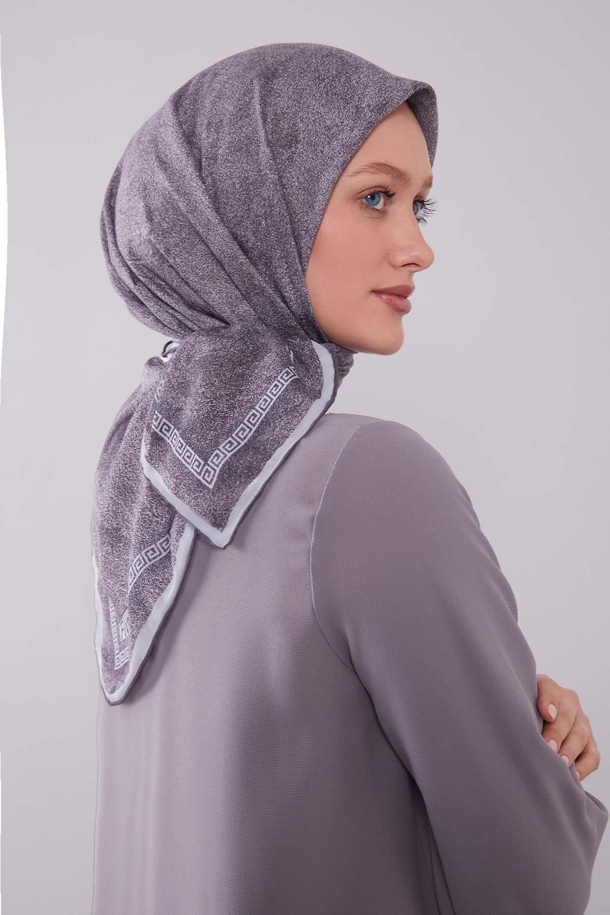 Fivescarf A.Gri Kenar Motifli Silk Cotton Eşarp