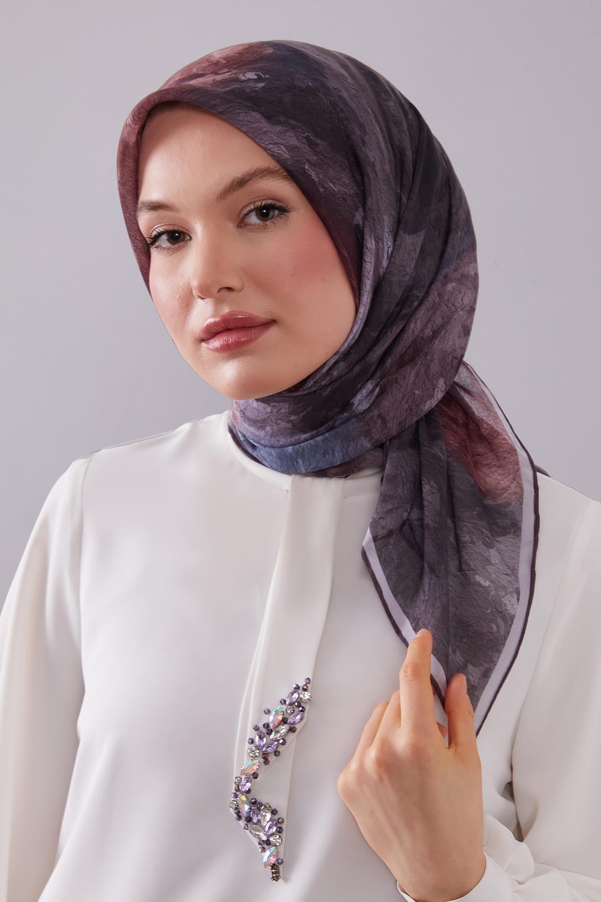 Fivescarf A.Kahve Dalga Desen Silk Coton Eşarp
