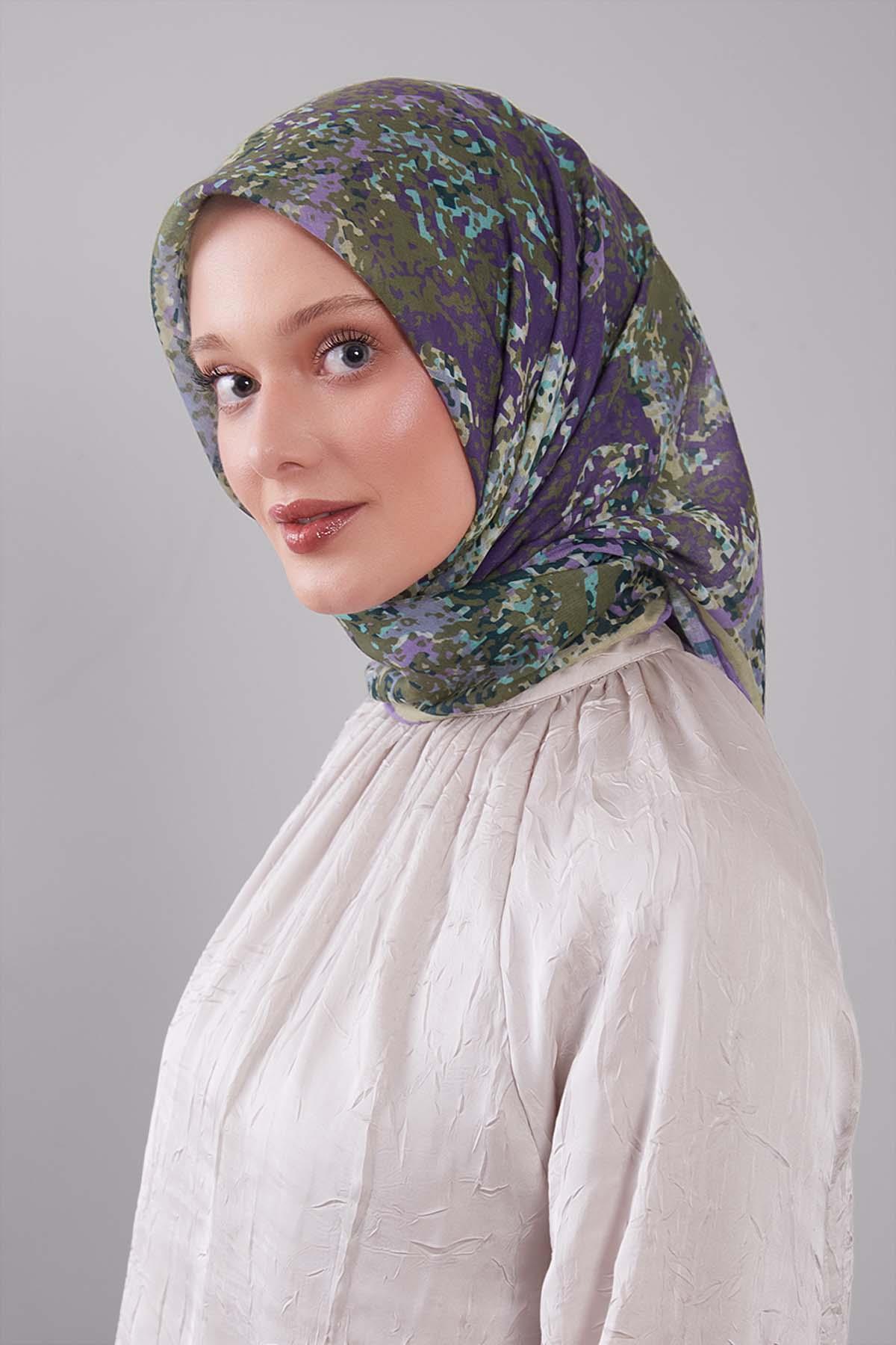 Fivescarf A.Mor Mozaik Desen Silk Coton Eşarp