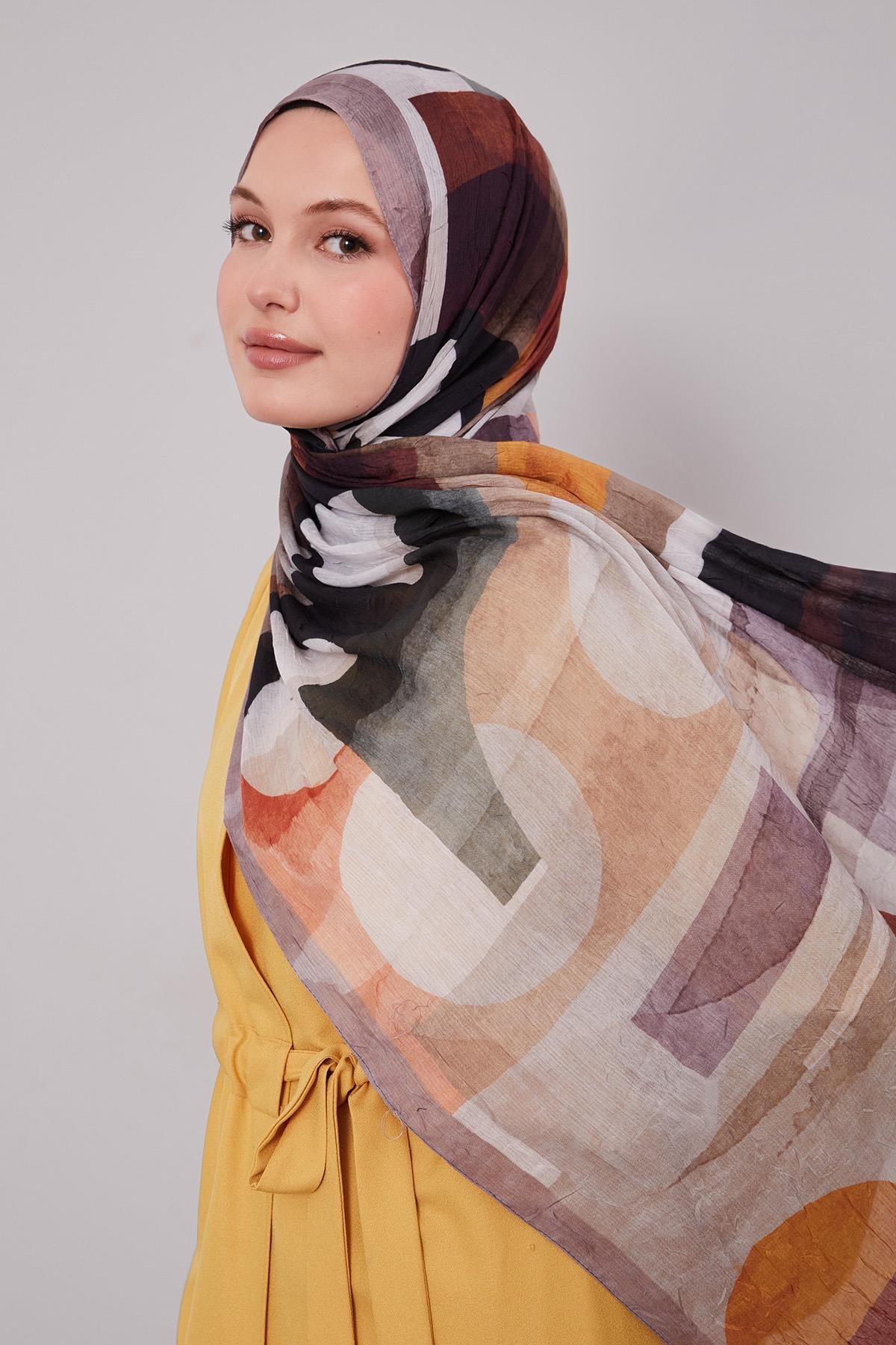 Fivescarf A.Kahve Geometrik Desen Craze Comfort Şal