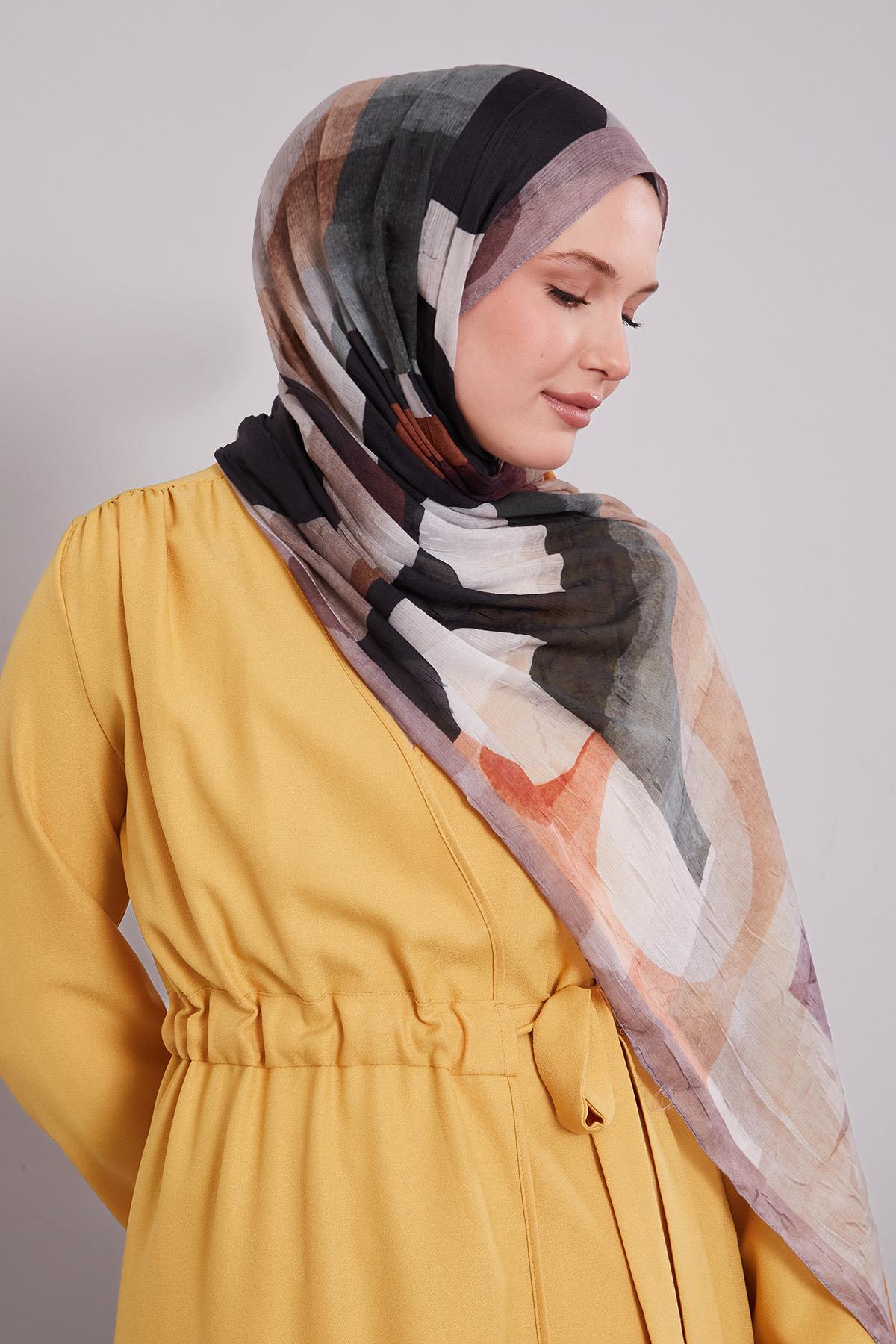 Fivescarf A.Kahve Geometrik Desen Craze Comfort Şal
