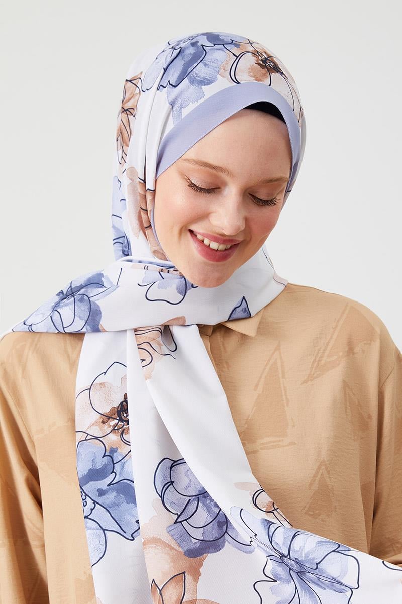Fivescarf A.Lila Gül Desen Violet Medine İpeği Şal