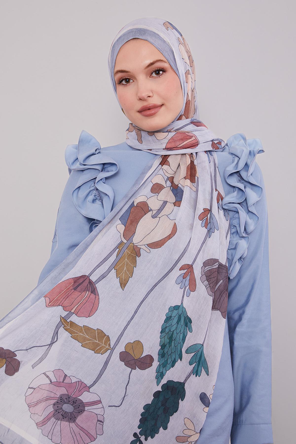 Fivescarf A.Gri Büyük Çiçek Desenli Craze Comfort Şal