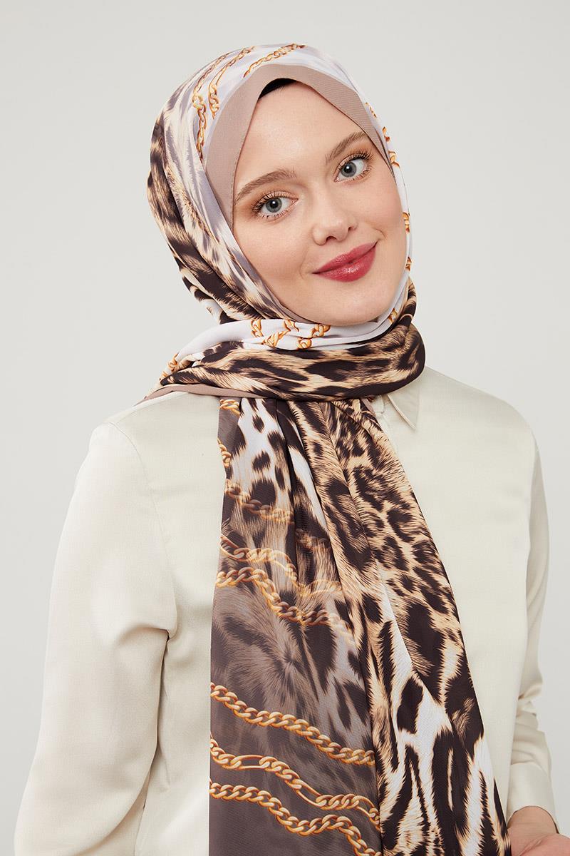 Fivescarf A.Vizon Leopar Desen Violet Medine İpeği Şal