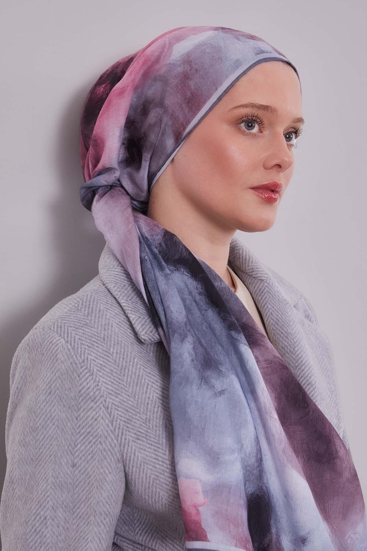 Fivescarf A.Gri Lotus Çiçeği Silk Coton Eşarp