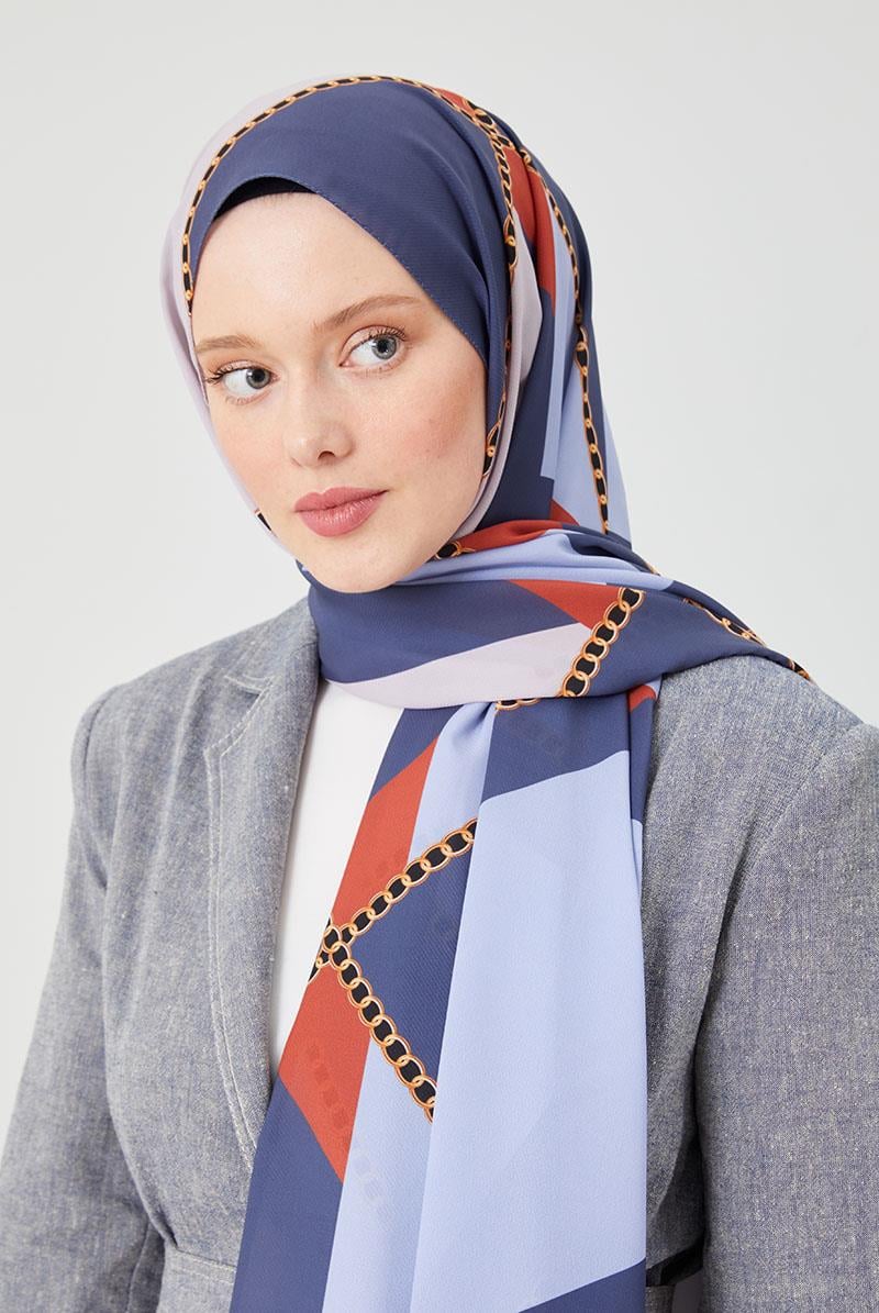 Fivescarf A.Lacivert Halka Desen Violet Medine İpeği Şal