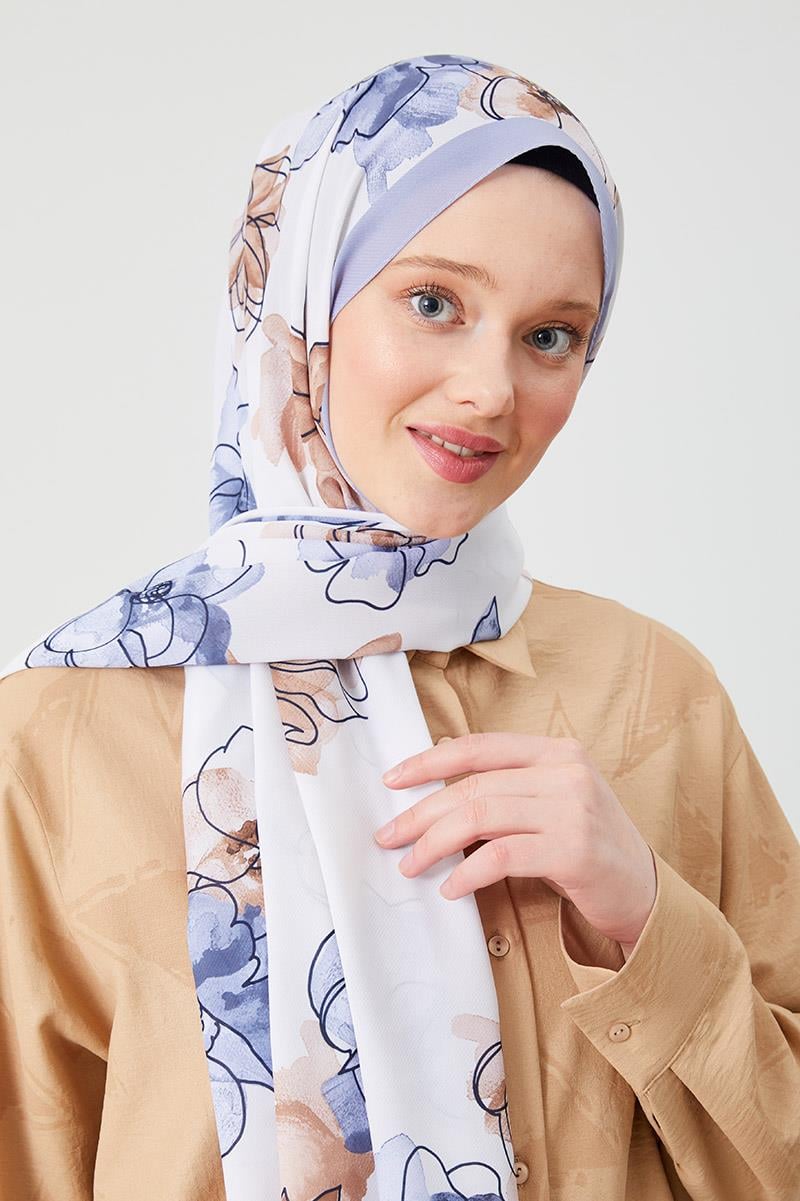 Fivescarf A.Lila Gül Desen Violet Medine İpeği Şal