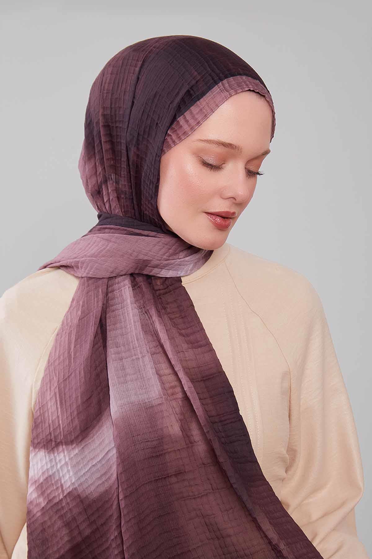 Fivescarf A.Kahve Soyut Cotton Müslin Şal