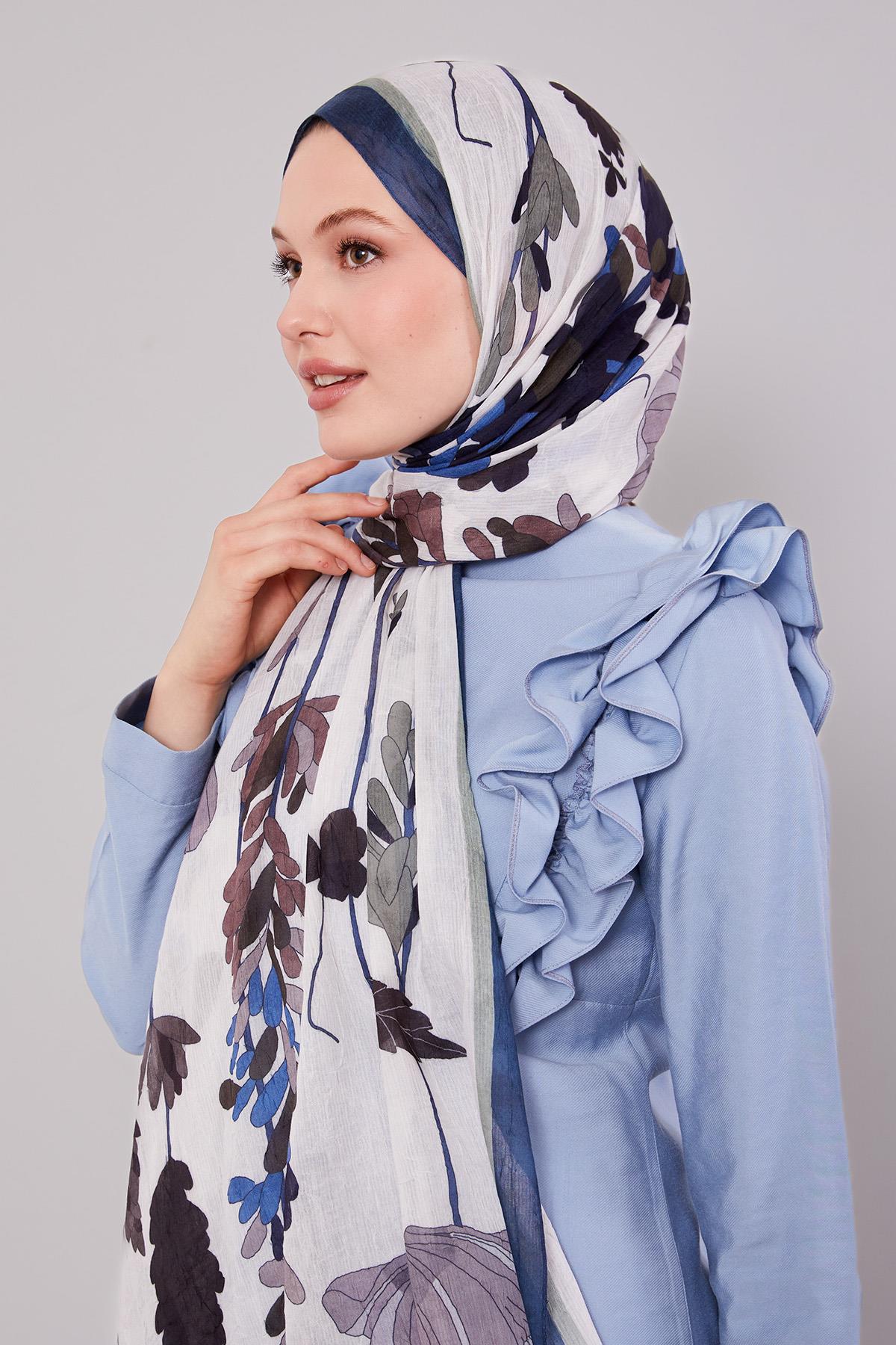 Fivescarf A.Lacivert Büyük Çiçek Desenli Craze Comfort Şal