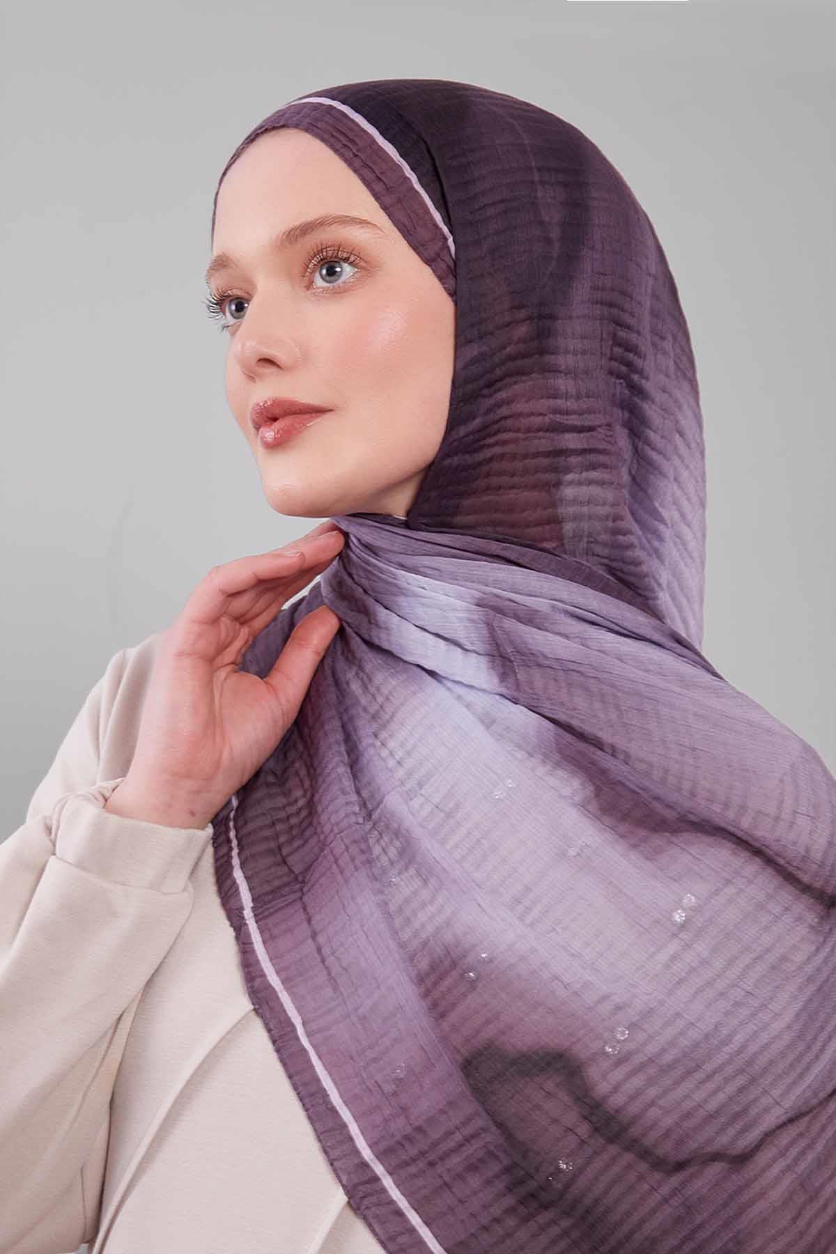 Fivescarf A.Lila Soyut Cotton Müslin Şal