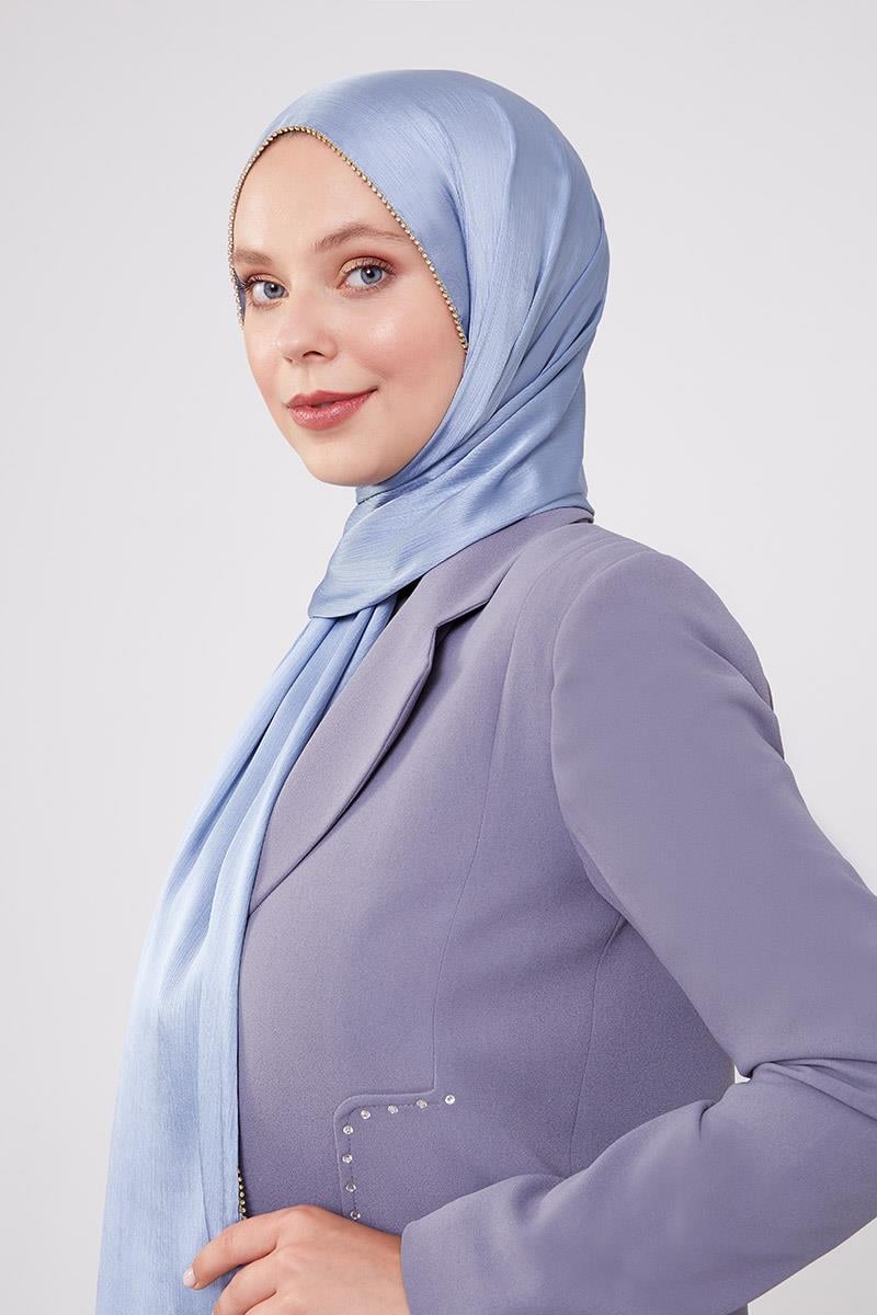 Fivescarf A.Mavi Yanları Taş Şeritli Brilant Şal