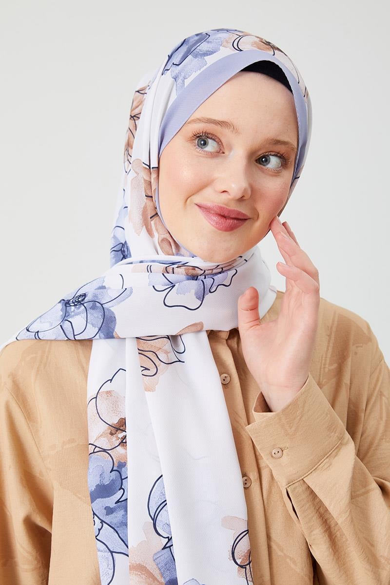 Fivescarf A.Lila Gül Desen Violet Medine İpeği Şal