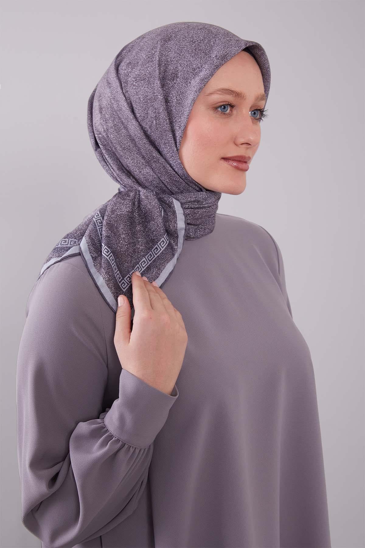 Fivescarf A.Gri Kenar Motifli Silk Cotton Eşarp