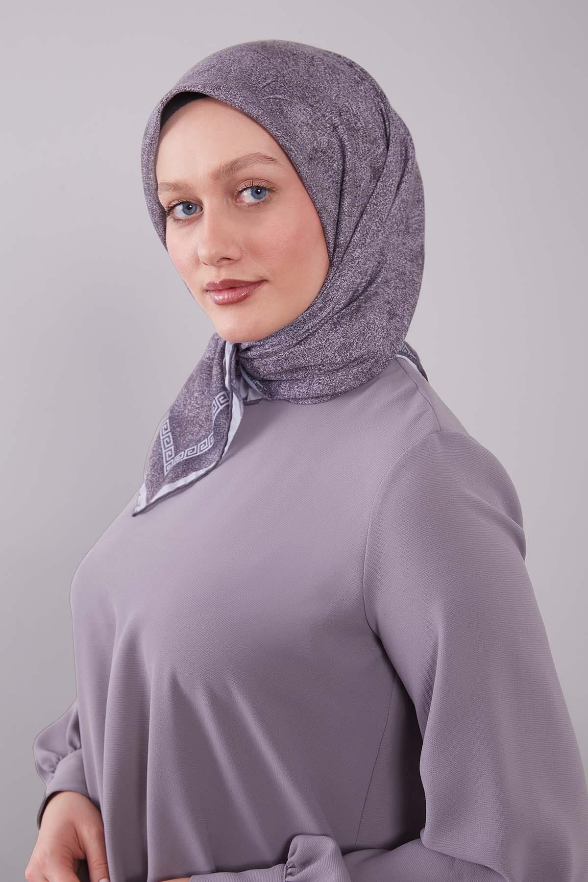 Fivescarf A.Gri Kenar Motifli Silk Cotton Eşarp