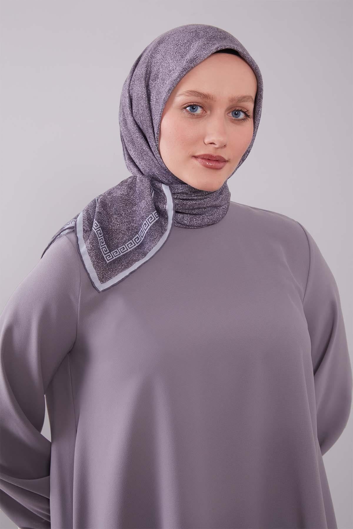 Fivescarf A.Gri Kenar Motifli Silk Cotton Eşarp