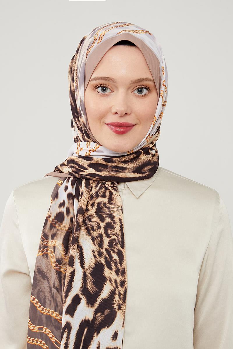 Fivescarf A.Vizon Leopar Desen Violet Medine İpeği Şal
