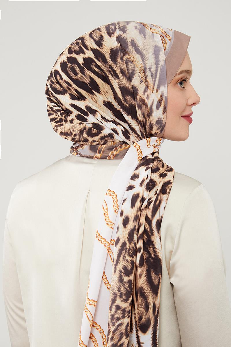 Fivescarf A.Vizon Leopar Desen Violet Medine İpeği Şal