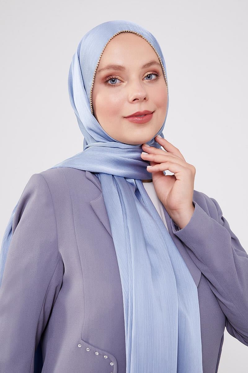 Fivescarf A.Mavi Yanları Taş Şeritli Brilant Şal