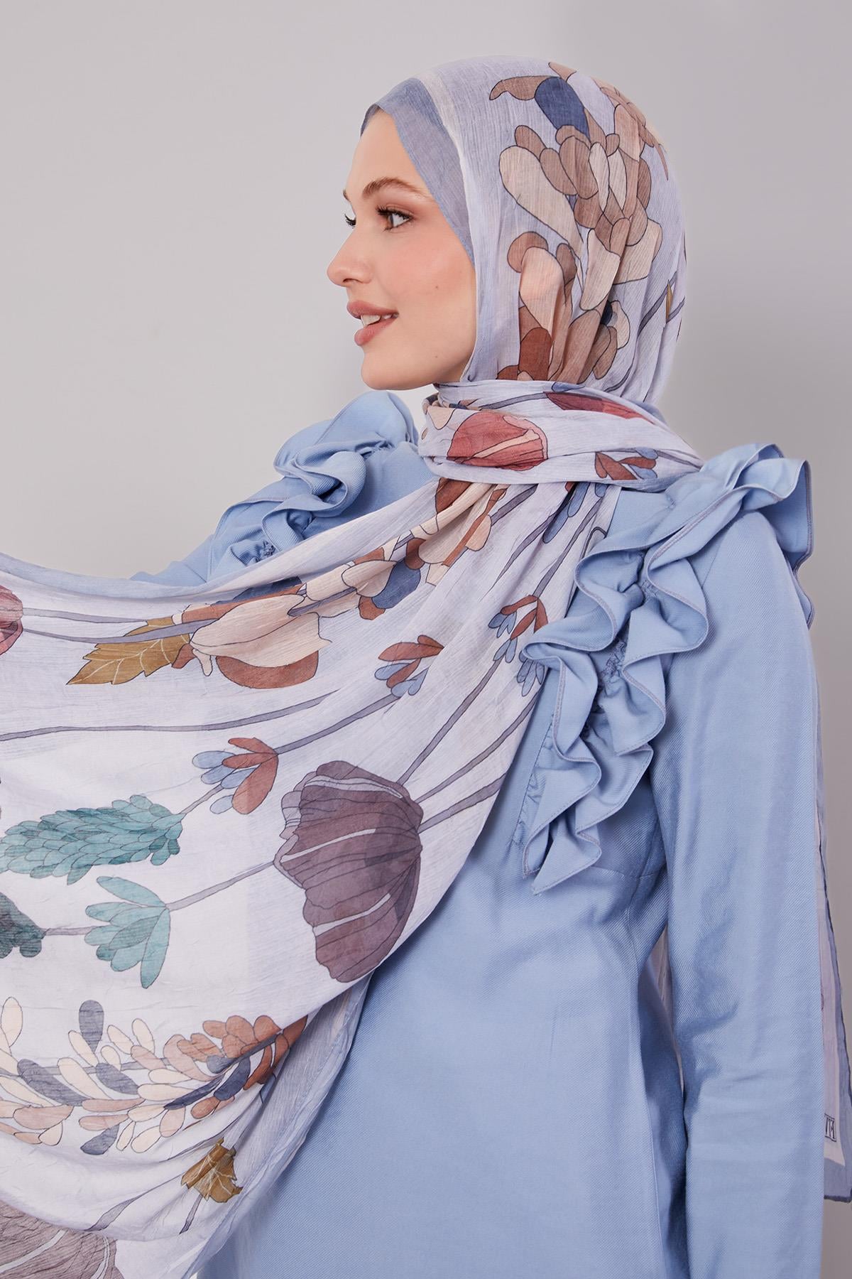 Fivescarf A.Gri Büyük Çiçek Desenli Craze Comfort Şal