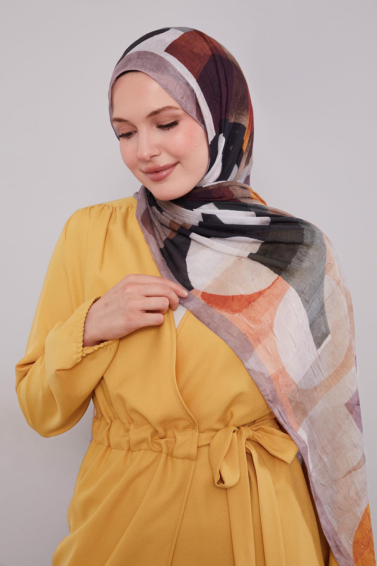Fivescarf A.Kahve Geometrik Desen Craze Comfort Şal