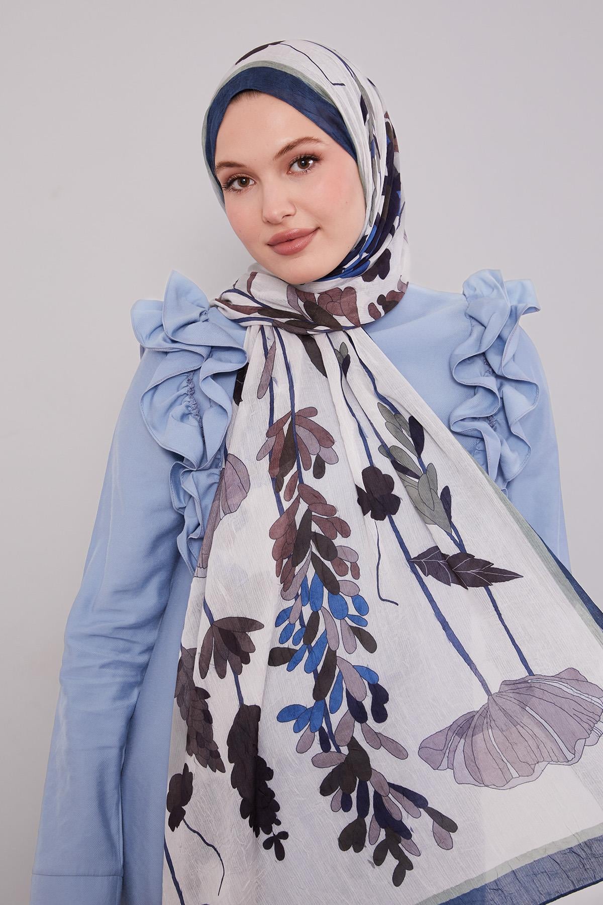 Fivescarf A.Lacivert Büyük Çiçek Desenli Craze Comfort Şal