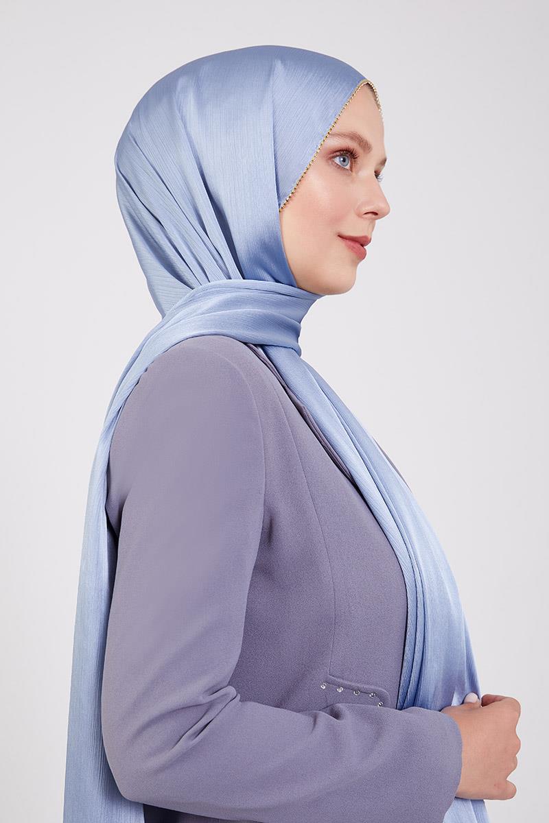 Fivescarf A.Mavi Yanları Taş Şeritli Brilant Şal