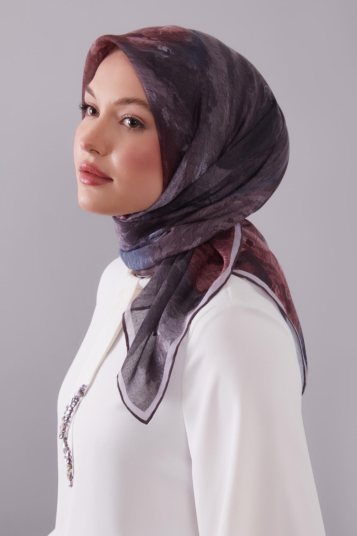Fivescarf A.Kahve Dalga Desen Silk Coton Eşarp