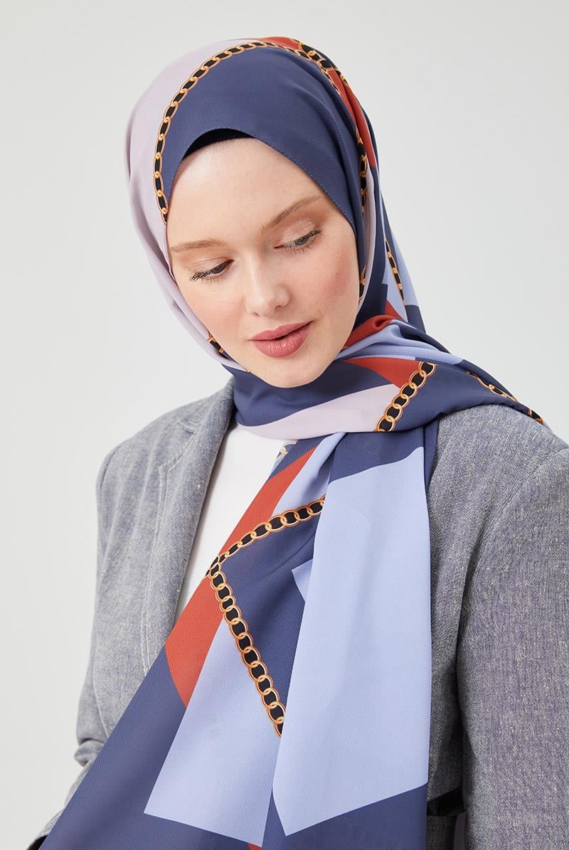 Fivescarf A.Lacivert Halka Desen Violet Medine İpeği Şal