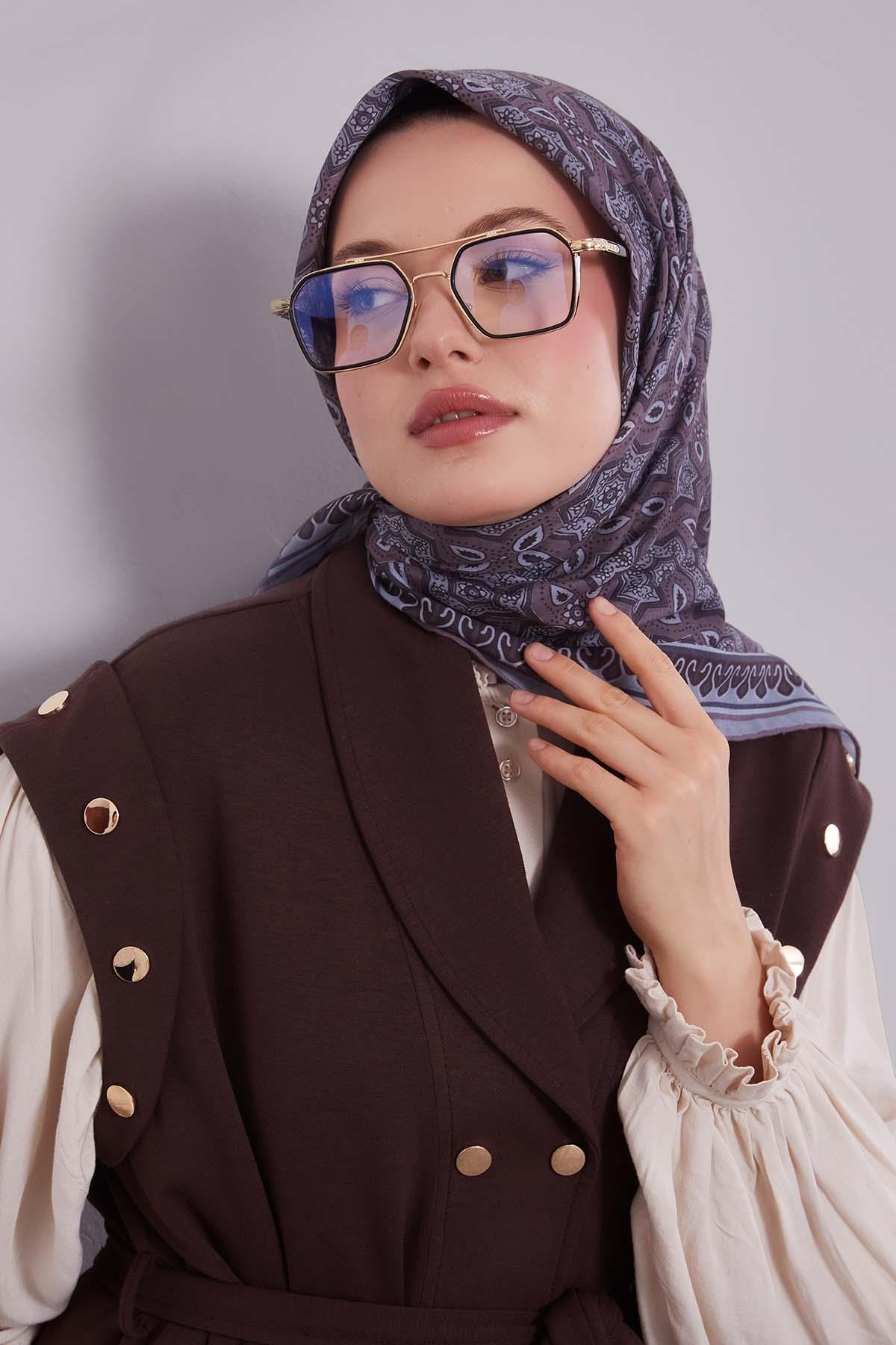 Fivescarf A.Mavi Motif Desen Silk Coton Eşarp