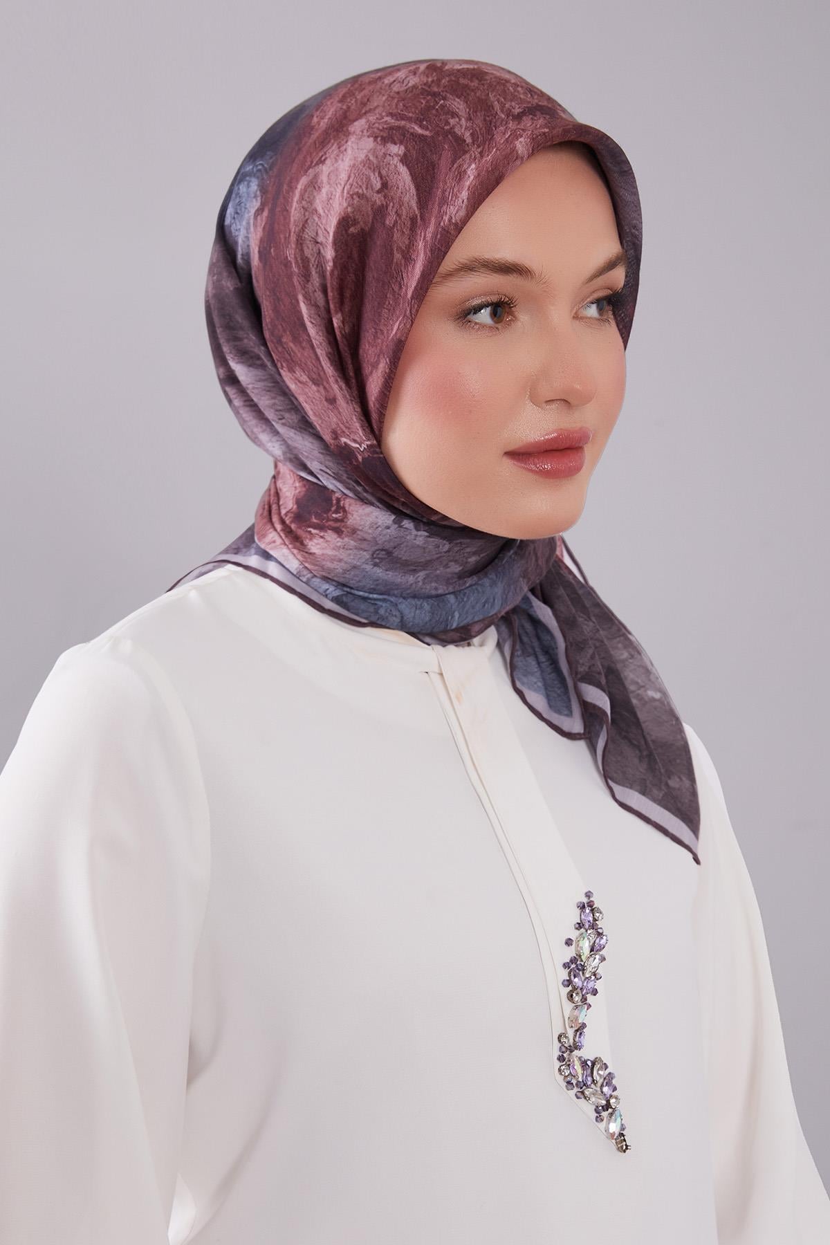 Fivescarf A.Kahve Dalga Desen Silk Coton Eşarp
