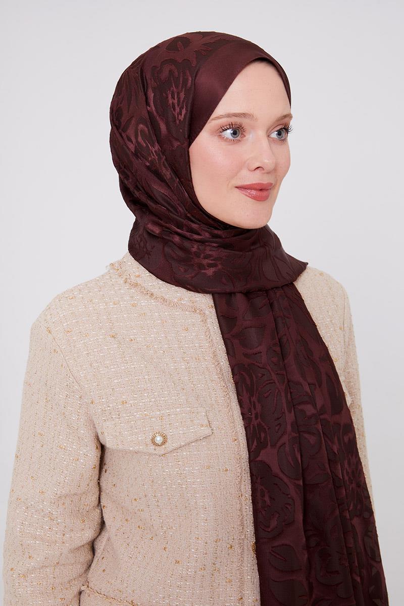 Fivescarf Acı Kahve Çiçek Desen Deluxe Devore Şal