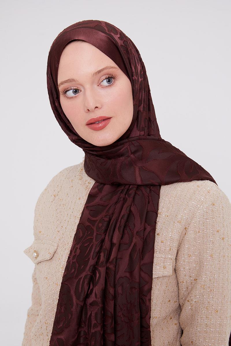 Fivescarf Acı Kahve Çiçek Desen Deluxe Devore Şal