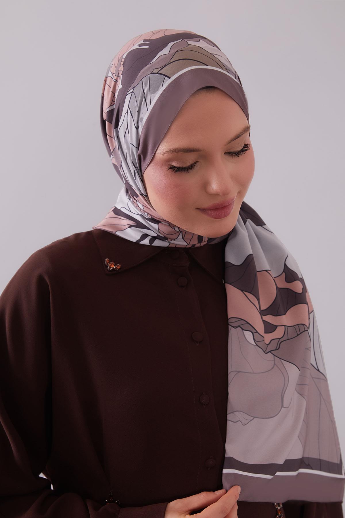 Fivescarf Acı Kahve Çiçekli Floral Desen Moos Chrep Şal