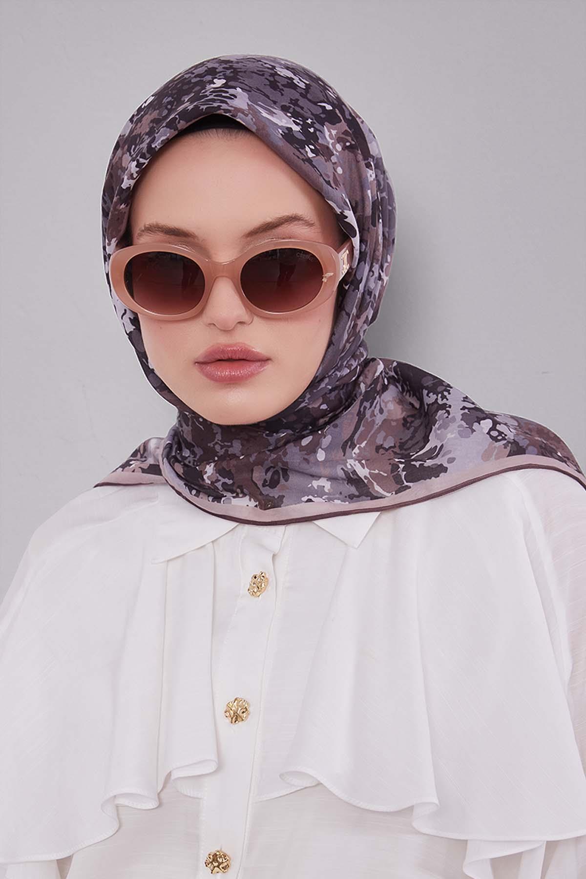 Fivescarf Acı Kahve Damla Desen Silk Coton Eşarp