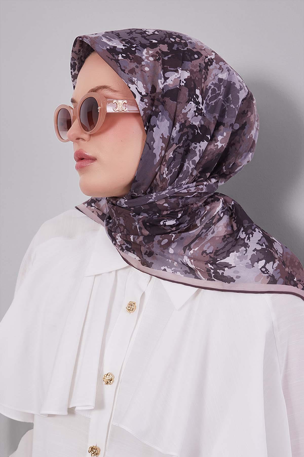 Fivescarf Acı Kahve Damla Desen Silk Coton Eşarp